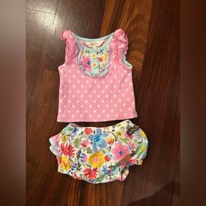 Matilda Jane Pink Polka Dot Summer Top & Floral Bottoms W/Ruffle NWOT